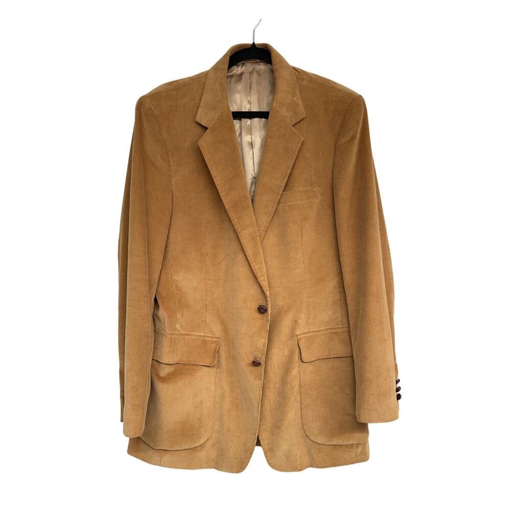 Joe Namath Corduroy Blazer Vintage Jacket Size 40L Tan Leather Buttons Coat